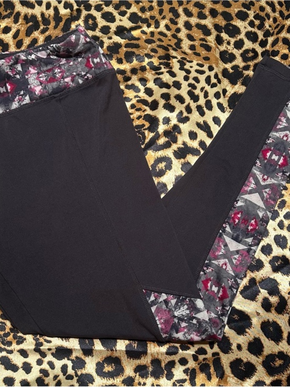 Balance Collection Aztec Geometric Printed Panel Grey Leggings